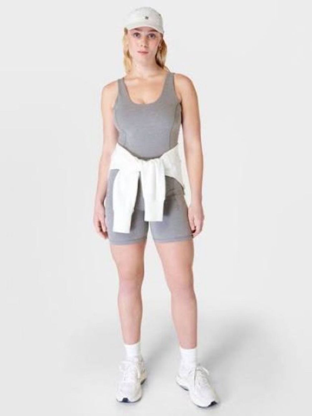 Sweaty Betty Gray Bodysuit with Scoop Neck